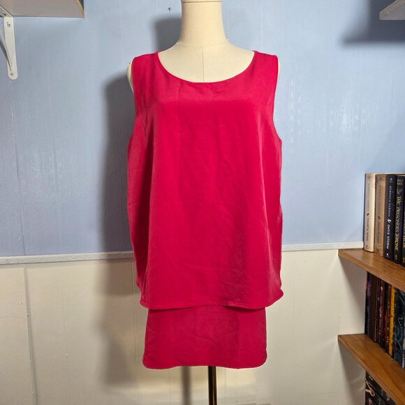 DG2 Large Bright Pink Layered Chiffon Summer Casual Sleeveless Blouse Tank Top - Picture 1 of 9